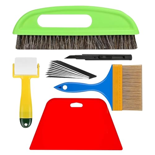 6-teilig Tapezierwerkzeug Set, Tapezierset Werkzeug inklusive Tapetenglätter, Tapezierbürste, Tapeziermesser, Tapeten Nahtroller, Tapezierset für Klebekontakt Fensterfolie Anwendungs-Set Vinyl von Piashow