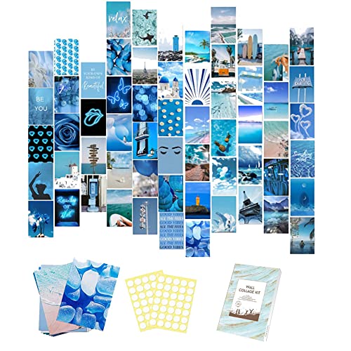 60 Stück Ästhetische Bilder Collage Blau Collage Druck Kit, Ästhetisches Bild Wand Wanddruck-Kit Kleine Poster für Wandcollage Raumdekoration, Schlafsaal Foto Display 10*15CM Lila blau zufällige Farbe von Piashow