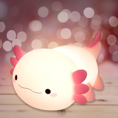 Axolotl Nachtlicht, Süßes Axolotls Lampe für Kinder, Nachttischlampe Touch Dimmbar Silikon Nachtlicht baby Zimmer Deko, Rosa Axolotl Aufladbar LED Tischlampe mit Timer,Weihnachten Geschenke für Jungen von Piashow