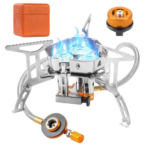 Campingkocher 6800W Gaskocher mit Piezozündung, Winddicht Gas Campingkocher, Mini Gas Campingkocher Gasbrenner, Tragbar Gasbrenner Winddichter, für Outdoor Picknick Trekking Hiking Wandern von Piashow