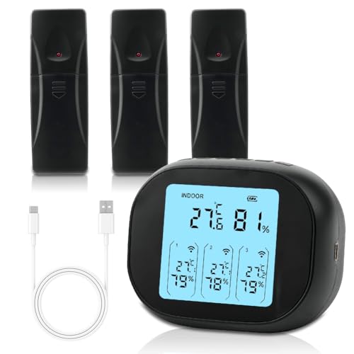 Digitales Kühlschrankthermometer mit 3 Sensoren, Gefrierschrank Thermometer LCD-Anzeige, Innen Außen Thermometer, Temperatur Alarm, MIN/MAX, ℃/℉, Temperaturtrendanzeige Pfeil von Piashow