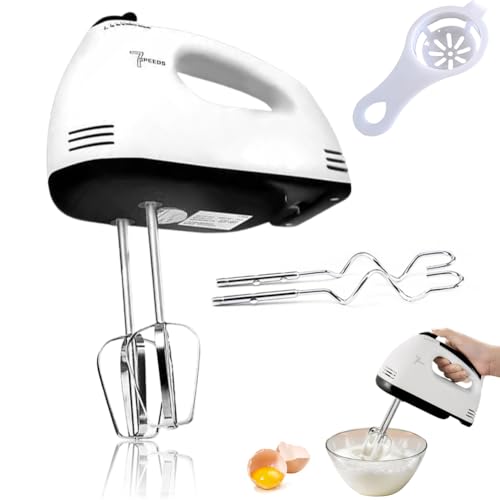 Elektrischer Handmixer mit Edelstahl 2 Schneebesen,Handrührgerät zum Backen von Kuchen, Eiern, Sahne.7 Stufen Mixer Handrührer,260W Rührgerät mit Turbotaste und Eiweißabscheider,Spülmaschinenfest von Piashow