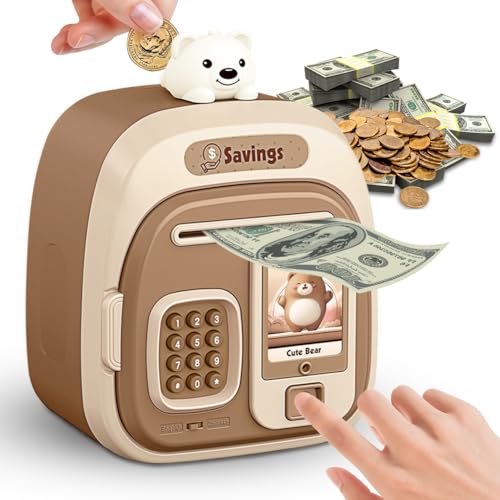 Elektronische Spardose Kinder Mädchen Jungen, Tresor Kinder Piggy Bank Mit Fingerabdruck, Elektronische Tresor Spardose Mit Musik, ATM Elektronische Münze Geldbank Spardosen (Hellbraun) von Piashow