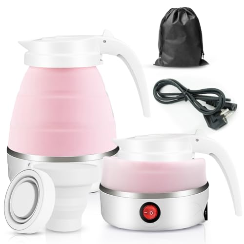 Faltbarer Wasserkocher, Piashow 600ml Camping Wasserkocher Mini Reisewasserkocher Faltbar Silikon Wasserkessel mit 2 Faltbecher, Reise Wasserkocher Faltbar Elektrisch Klein für Camping, Reise, Outdoor von Piashow