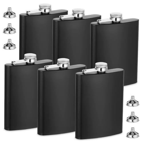 Flachmann Edelstahl mit Trichter, 8oz. 227 ml Tragbarer Taschenflachmann für Männer, Frauen, Camping, Wandern (6 Pack) von Piashow