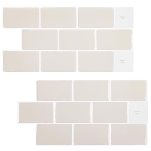 Klebefliesen, 10 Bögen Selbstklebende Fliesen, Fliesenaufkleber Wasserdicht für Küche, Bad, 3D-Vinyl-Wandfliesenaufkleber, 30,5 x 15,3 cm (Beige) von Piashow
