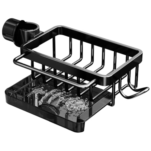 Spülbecken Organizer Edelstahl, Kitchen Organizer Spüle Organizer, Langlebiger Abtropfgestell Geschirr, Wasserhahn Schwammhalter Spülbecken Caddy Organizer Abtropfgestell für Badezimmer von Piashow