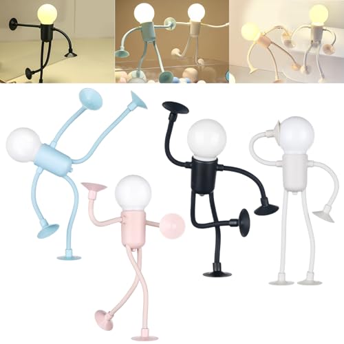 Lustiges Sportler Nachtlicht, 4 Stück LED Nachtlicht Kinder, Kreatives Humanoides Nachtlicht mit Saugnapf, Saugnapf Biegbare Schreibtischlampe, Faltbare Kleine Tischlampe für Schlafzimmer Kinderzimmer von Piashow