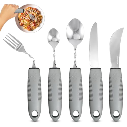 Parkinson Besteck, 5 Stück Adaptives Besteck Set, Biegsames Besteck- Tragbare Utensilien Bestecke, Bestecks fuer Parkinson Senioren Behinderte, Behinderten Esshilfen Bestecks Rutschfeste Griffe von Piashow