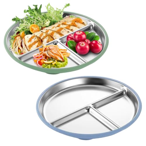 Piashow 2 Stück Edelstahl Teller Baby, Babyteller mit Saugnapf, Mit Entfernbarer Silikon Hülle für Kinder, Edelstahl Kinderteller -23CM Geteilte Kinder Teller, Nicht Rutschig, Bruchsicher & BPA-frei Piashow 2 Stück Edelstahl Teller Baby, Babyteller mit Saugnapf, Mit Entfernbarer Silikon Hülle für Kinder, Edelstahl Kinderteller -23CM Geteilte Kinder Teller, Nicht Rutschig, Bruchsicher & BPA-frei von Piashow