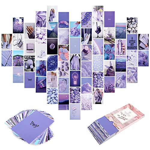 60 Stück Ästhetisches Bilder Lila Wandcollage Kit Collage Print Kit Raumdekoration in Kalte Töne Farben für Mädchen, Wandkunstdruck Wohnheim-Foto-Display VSCO-Poster 4x6 Zoll Lila blau zufällige Farbe von Piashow