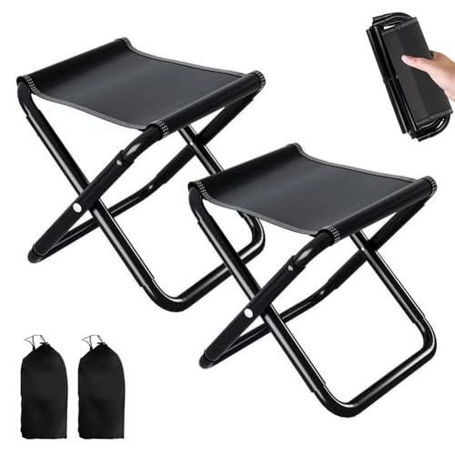 Klapphocker Camping Hocker 30CM, 2 Stück Tragbarer Falthocker Mini Campinghocker Faltbar Gartenhocker Leicht Sitz Falthocker für Reisen Wandern Angeln Grillen Strand, mit Aufbewahrungsbeutel, Schwarz von Piashow