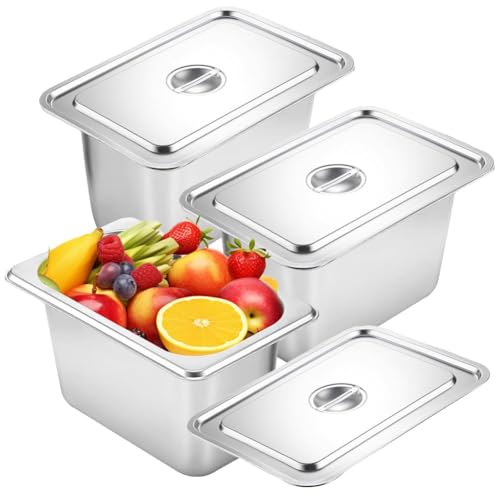 Piashow Panierschalen Set 3-teilig, GN Behälter Edelstahl Behälter mit Deckel, Gastro Behälter Zutatenbehälter Panierstraße, Gastronormbehälter Hitzebeständiger (32.5×17.5×6.5 cm) von Piashow