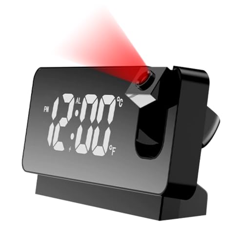 Piashow Projektion Digitaler Wecker mit Große LCD-Display, Datum, Temperatur, USB-Wiederaufladbarer Digitalwecker, Projektionswecker mit Projektor (Schwarz) von Piashow
