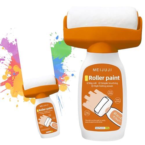 Piashow Wandfarbe Ausbessern Weiß 500g, 2 in 1 Wandfarbe Weiß, Wandreparatur RollbüRste mit Wandreparaturpaste, Ausbesserungsfarbe Weiss zum Ausbessern von Graffiti, Flecken, Kratzern usw (Orange) von Piashow