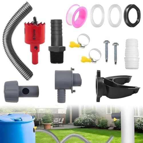 Regenwassersammler Fallrohr 70-110mm, mit 1m Schlauch, Regendieb Wasserfangsystem, Regentonnen Verbinder Set, Regentonnen Anschluss Fallrohr, Regenwassersammler Fallrohr für Dächer bis 80 m² von Piashow