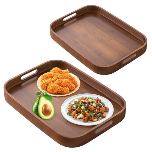 Set of 2 Holztablett Rechteckig mit Griff, Küchentablett, Tablett Serviertablett für Frühstück, Küchen, Cafés, Restaurants von Piashow