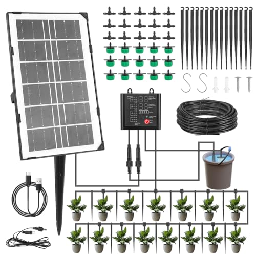 Solar Bewässerungssystem, Automatische Bewässerungssystem Garten mit 12 Timer-Modi +15 M Schlauch, Tröpfchenbewässerungsbausätze, Gartenbewässerungssystem für Balkon Pflanzen, Kübelpflanzen im Freien von Piashow