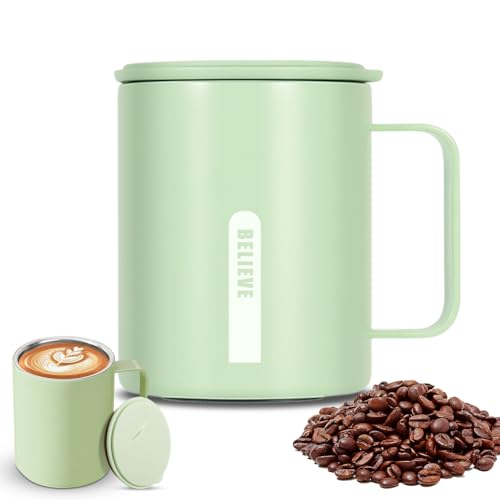 Thermobecher Mit Henkel, Kaffeebecher to Go Thermo, Edelstahl Thermobecher Mit Griff Und Schiebedeckel Kaffeebecher 400 Ml, Thermos Kaffeebecher Thermo Tasse Thermosbecher (Grün) von Piashow
