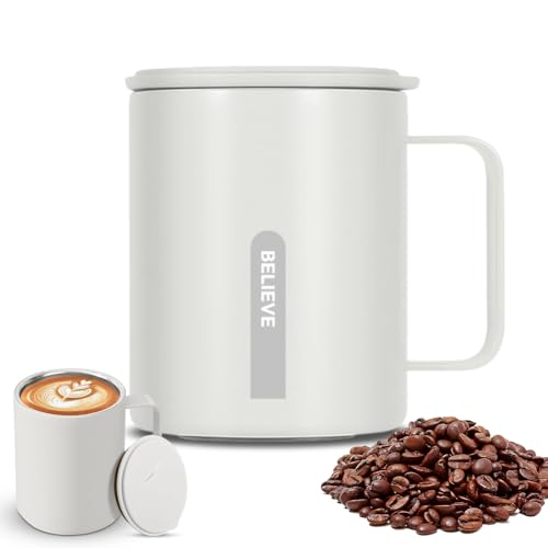 Thermobecher Mit Henkel, Kaffeebecher to Go Thermo, Edelstahl Thermobecher Mit Griff Und Schiebedeckel Kaffeebecher 400 Ml, Thermos Kaffeebecher Thermo Tasse Thermosbecher (Weiß) von Piashow