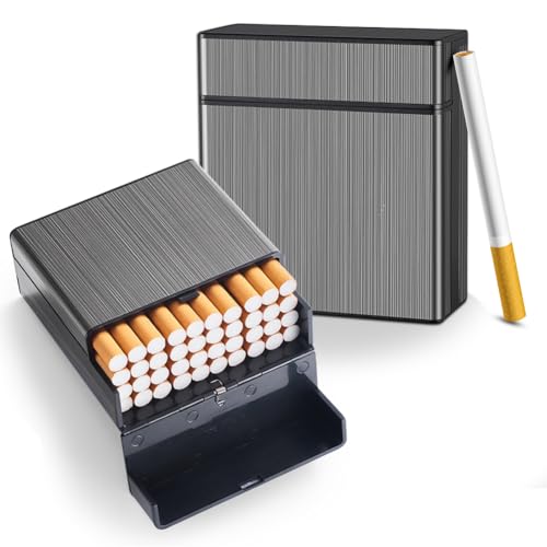 Zigarettenetui aus Metall, Zigarettenbox für 40 Zigaretten, Edelstahl Zigarettencase für Damen Herren, Schwarz Zigarettenetui aus Metall, Zigarettenbox für 40 Zigaretten, Edelstahl Zigarettencase für Damen Herren, Schwarz von Piashow
