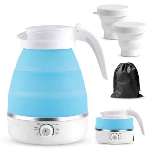 Reise Wasserkocher mit Temperatureinstellung, 600ml Reisewasserkocher Mini Wasserkocher Blau, Faltbarer Wasserkocher aus Silikon, Camping Wasserkocher mit 2 Faltbecher, für Camping, Reise, Outdoor Reise Wasserkocher mit Temperatureinstellung, 600ml Reisewasserkocher Mini Wasserkocher Blau, Faltbarer Wasserkocher aus Silikon, Camping Wasserkocher mit 2 Faltbecher, für Camping, Reise, Outdoor von Piashow