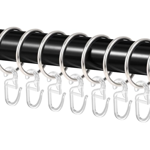50 Stück Metall Gardinenringe, Silber Vorhangringe Duschvorhangringe Curtain Ringe mit 50 Stück Kunststoff Gardinenhaken für Fenster Tür Duschvorhänge, 32 mm Innendurchmesser - Silber von Piaxle