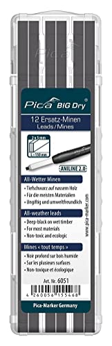 Pica 6051 Aniline Big Dry Marker/Minen/Ersatzminen | für jedes Wetter, ungiftig und umweltfreundlich | ideal für Holz, Kunststoff, Keramik, Fliesen, Metall, Querschnitt: 2x5 mm, Länge: 150 mm von Pica