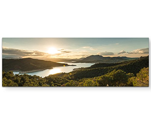 Panoramabild auf Leinwand in 150x50cm Sonnenuntergang Berglandschaft von Picarto