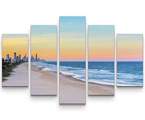 Picarto 5 teiliges Wandbild auf Leinwand (Gesamtmaß: 150x100cm) Sonnenuntergang Miami Beach von Picarto