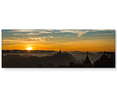 Picarto Panoramabild auf Leinwand in 150x50cm Sonnenuntergang Tempel Bagan in Mandalay, Myanmar von Picarto