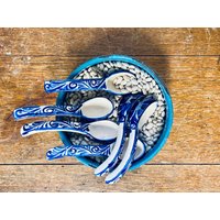 Gewürzlöffel Servierlöffel Teelöffel | Boho Blaue Und Weiße Blumen Löffel + Keramik Handbemalt von PiccadillyPrairie