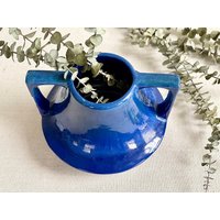 Kobaltblaue Haeger Eve Vase Tropfglasur Doppelgriff Arts + Crafts Style Pottery Usa von PiccadillyPrairie