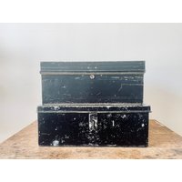 Vintage Metall Box | Spardose Schwarze Metallbox Aufbewahrung Kartenbox Kartenanzeige Rustikale Aufbewahrung Schreibtisch Organisation von PiccadillyPrairie