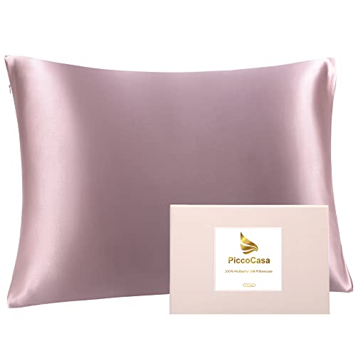 PiccoCasa 22 Momme 100% Seide Kissenbezug Haar- und Hautpflege Kissenhülle Maulbeerseide Kopfkissenbezug mit Reißverschluss & Geschenkbox, Mauve 40x60cm von PiccoCasa