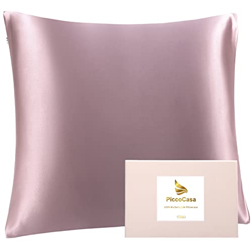 PiccoCasa 22 Momme 100% Seide Kissenbezug Haar- und Hautpflege Kissenhülle Maulbeerseide Kopfkissenbezug mit Reißverschluss & Geschenkbox, Mauve 80x80cm von PiccoCasa