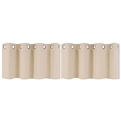 PiccoCasa 2er Set Gardine für Küche Polyester Scheibengardine Kurzgardine Blickdicht Kleine Gardine Beige 46H x 132B cm von PiccoCasa