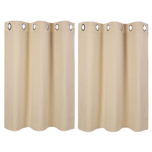 PiccoCasa 2er Set Gardine für Küche Polyester Scheibengardine Kurzgardine Blickdicht Kleine Gardine Beige 90H x 107B cm von PiccoCasa