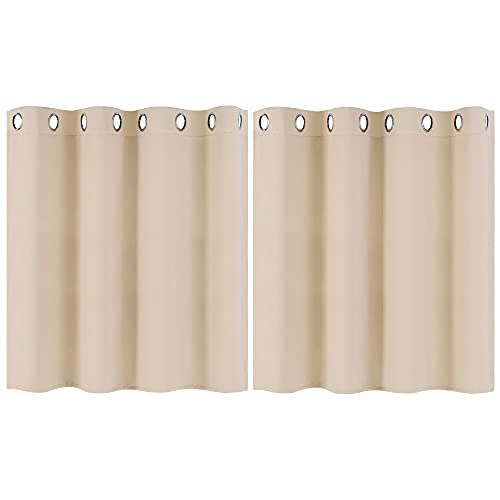 PiccoCasa 2er Set Gardine für Küche Polyester Scheibengardine Kurzgardine Blickdicht Kleine Gardine Beige 90H x 132B cm von PiccoCasa