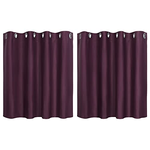 PiccoCasa 2er Set Gardine für Küche Polyester Scheibengardine Kurzgardine Blickdicht Kleine Gardine Burgund 90H x 132B cm von PiccoCasa