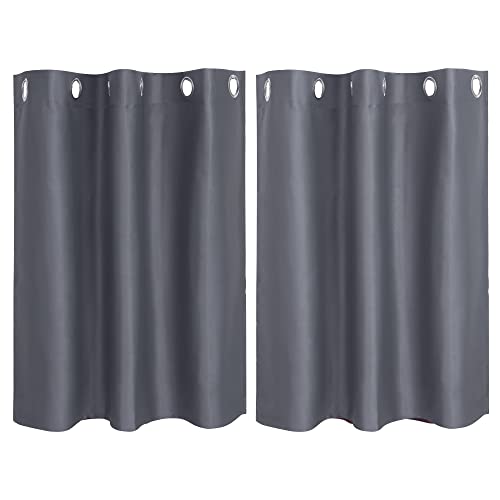 PiccoCasa 2er Set Gardine für Küche Polyester Scheibengardine Kurzgardine Blickdicht Kleine Gardine Grau 90H x 107B cm von PiccoCasa