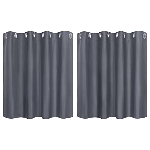 PiccoCasa 2er Set Gardine für Küche Polyester Scheibengardine Kurzgardine Blickdicht Kleine Gardine Grau 90H x 132B cm von PiccoCasa