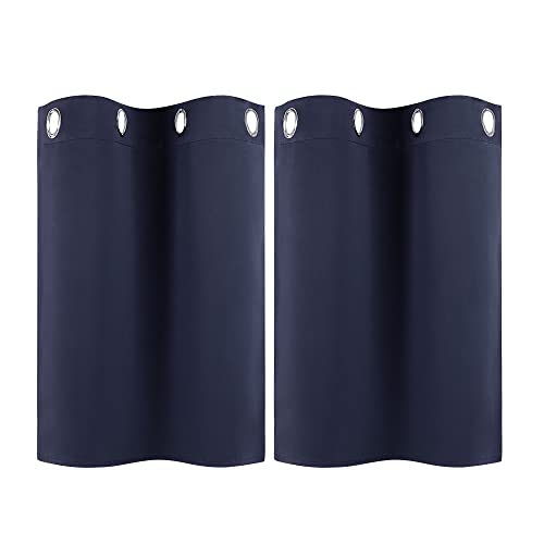 PiccoCasa 2er Set Gardine für Küche Polyester Scheibengardine Kurzgardine Blickdicht Kleine Gardine Navy Blau 46H x 74B cm von PiccoCasa