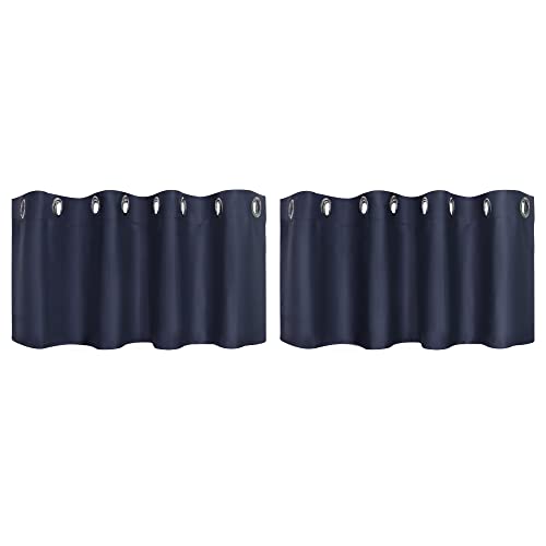 PiccoCasa 2er Set Gardine für Küche Polyester Scheibengardine Kurzgardine Blickdicht Kleine Vorhang Navy Blau 46H x 132B cm von PiccoCasa