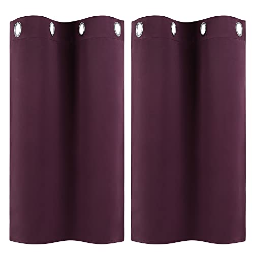 PiccoCasa 2er Set Gardine für Küche Polyester Scheibengardine Kurzgardine Vorhang Blickdicht Kleine Gardine Burgund 90H x 74B cm von PiccoCasa