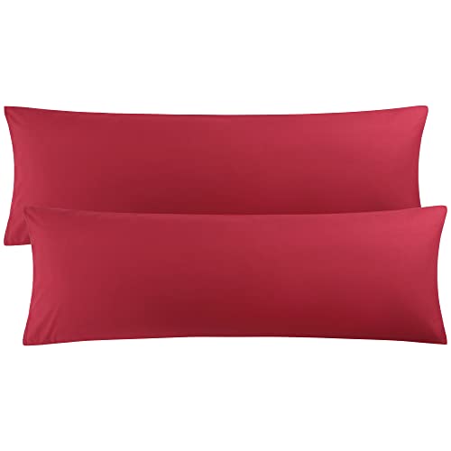 PiccoCasa 2er Set Kissenbezug 50x150 cm Seitenschläferkissen Bezug aus Mikrofaser mit Hotelverschluss, Ultra weich und atmungsaktiv, Weinrot von PiccoCasa