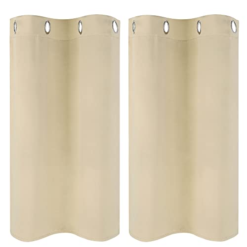 PiccoCasa 2er Set Vorhang Blickdicht Gardinen mit Ösen Verdunkelungsvorhang Kurz Scheibengardine Bistrogardine Modern für Küche Büros Wohnzimmer Schlafzimmer Beige 91H×66B cm von PiccoCasa