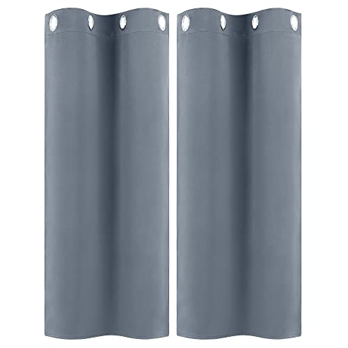 PiccoCasa 2er Set Vorhang Blickdicht Gardinen mit Ösen Verdunkelungsvorhang Kurz Scheibengardine Bistrogardine Modern für Küche Büros Wohnzimmer Schlafzimmer Grau 114H×66B cm von PiccoCasa