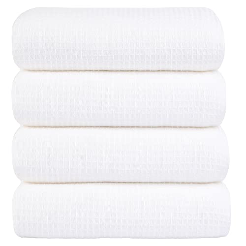 PiccoCasa 4er Set Badetuch Badetücher 100% Baumwolle Waffelgewebe Duschtuch schnelltrocknend Nature und Übergroße Handtücher 70 x 140 cm Weiß von PiccoCasa