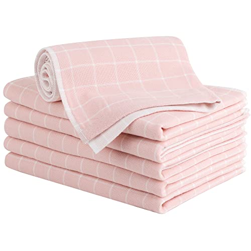 PiccoCasa Geschirrtuch Leinen 6er Set 34x74cm Baumwolle Reinigungstuch kariert Geschirrtücher es und fusselfreies Küchentücher Rosa von PiccoCasa